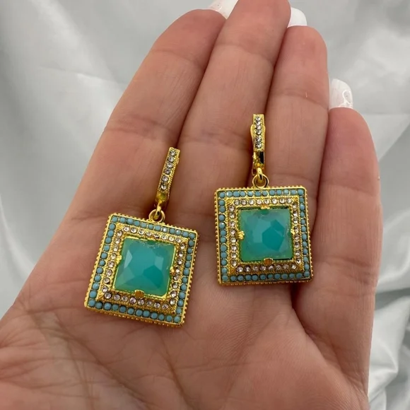 Anthropologie Vintage Gold Plated Color Gold and Turquoise Earrings - Picture 3 of 4
